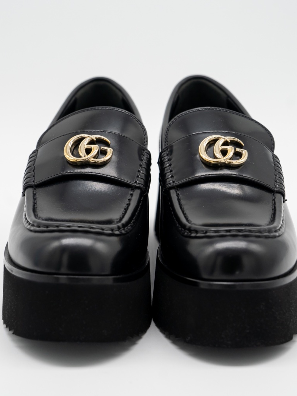 size 37.5G 7.5 US Gucci Black Leather GG Creeper Platform Loafers - Picture 2 of 10